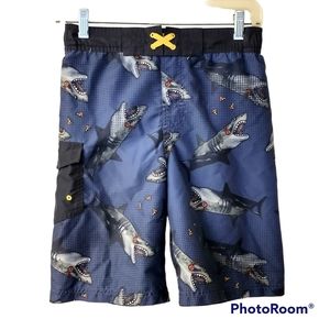 Boy's Cat & Jack Blue Shark with Headphones Swimming Trunks Large 12/14